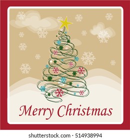 Christmas tree on red  background.Vector illustration