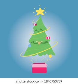 árbol de navidad en el vector de caja de regalo roja.