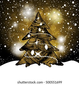 Christmas tree on the shiny background vector illustration. Fir tree with ornaments and decoration.
