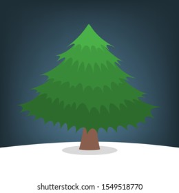 Christmas tree on the snow. Green fir for christmas and new year celebration. Isolated flat vector illustration