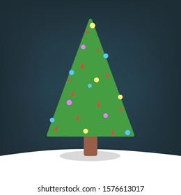 Christmas tree on the snow. Green fir for christmas and new year celebration. Isolated flat vector illustration