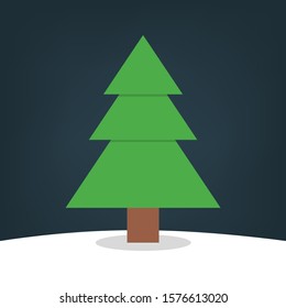 Christmas tree on the snow. Green fir for christmas and new year celebration. Isolated flat vector illustration