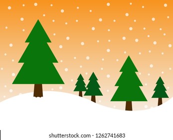 Christmas tree on snow and orange background in merry christmas festival. Illustration EPS10