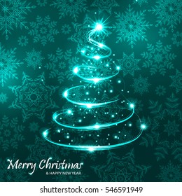 Christmas tree on snowflakes background. Vector illustration