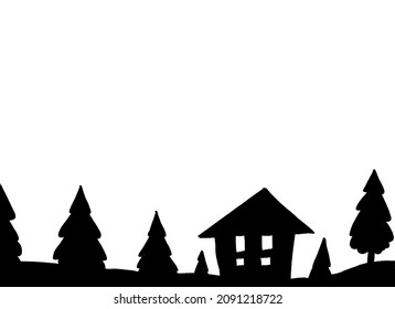 Christmas tree on snowy landscapes with house  isolate on png or transparent background, Graphic resources for New Year, Birthdays and luxury card. Vector illustration