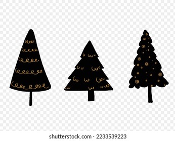 Christmas tree on snowy landscapes isolate on png or transparent    background, Graphic resources for New Year, Birthdays and luxury card. Vector illustration