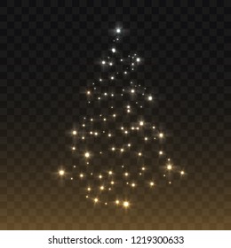Christmas tree on transparent background. Gold Christmas tree as symbol of Happy New Year, Merry Christmas. Vector illustration