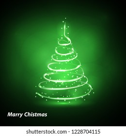 Christmas tree on transparent background. Gold Christmas tree as symbol of Happy New Year, Merry Christmas holiday celebration. Golden light decoration. Bright shiny design Vector illustration