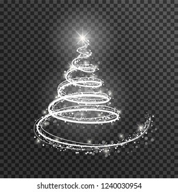 Christmas tree on transparent background. White light Christmas tree as symbol of Happy New Year, Merry Christmas holiday celebration. 