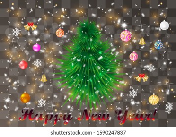 Christmas tree  on a transparent background. Happy new year. Vector illustration.