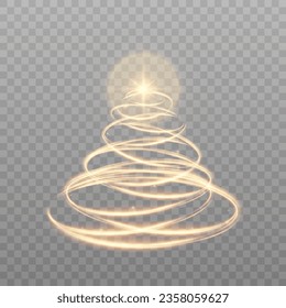 Christmas tree on a transparent background. Golden Christmas tree as a symbol of Happy New Year, Christmas celebration.