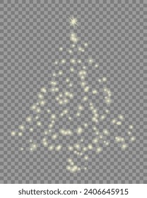 Christmas tree on transparent background. Christmas tree with a bright star on the top.