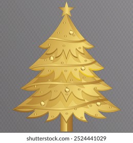 Arbre de Noël sur fond transparent. Arbre de Noël en or comme symbole de Joyeuse Nouvelle Année, Joyeuse fête de Noël. Décoration lumineuse dorée. Illustration vectorielle de design brillant