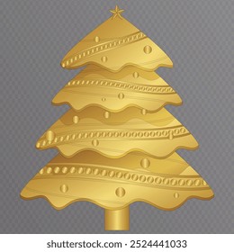 Arbre de Noël sur fond transparent. Arbre de Noël en or comme symbole de Joyeuse Nouvelle Année, Joyeuse fête de Noël. Décoration lumineuse dorée. Illustration vectorielle de design brillant