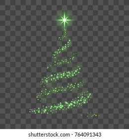 Christmas tree on transparent background. Green Christmas tree as symbol of Happy New Year, Merry Christmas holiday celebration. Bright design Vector illustration