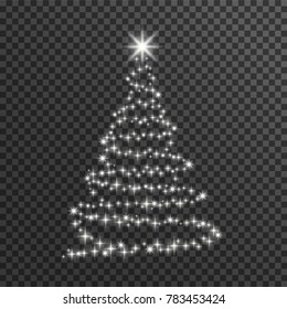Christmas tree on transparent background. Happy New Year, Merry Christmas holiday celebration. Christmas tree as a light decoration. Vector illustration