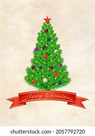 Christmas tree on vintage background, vector