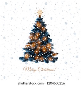 Christmas tree on white background. Christmas card.