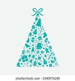 Christmas tree on white background. Xmas ornament. Vector