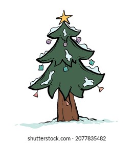 Christmas tree on a white background. Hand drawn. Background for christmas day. Vector illustration.
