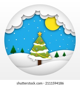 Christmas tree on white background. Vector illustration.