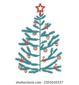 Weihnachtsbaum auf weißem Hintergrund. Vektorgrafik, flach.