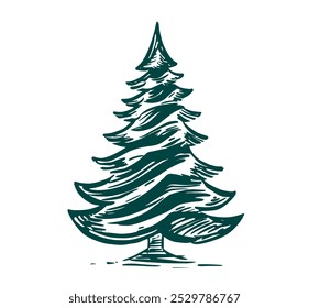 Árbol de navidad en blanco, estilo dibujado a mano, Vector