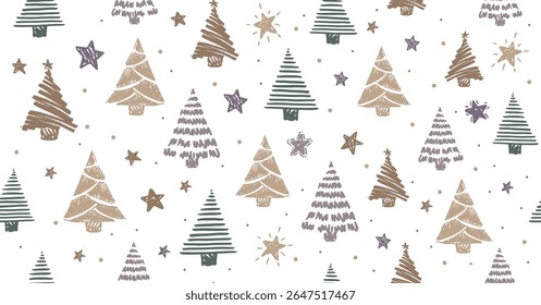 Christmas tree on white, hand drawn illustrations	