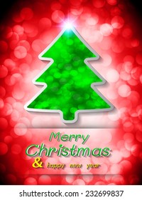 Christmas tree on a winter background with bokeh defocused lights., shiny effect, Happy New Year vector background 