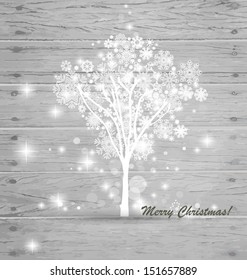 Christmas tree on wood background. Vector illustration.