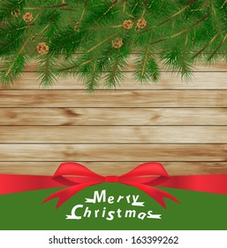 Christmas tree on wood texture background, Vector illustration design template