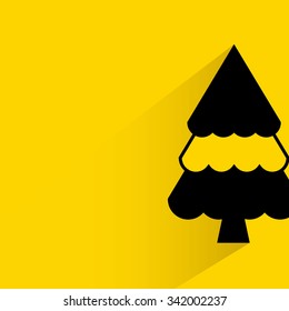 Christmas tree on yellow background, flat and shadow theme