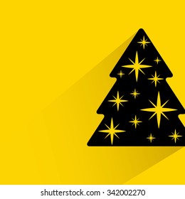 Christmas tree on yellow background, flat and shadow theme