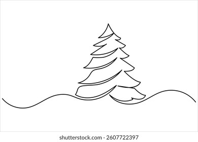 Christmas tree one line art drawing minimalist isolated continuous outline vector illustration