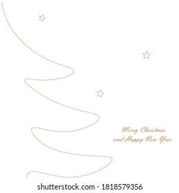 Christmas tree one line drawing, vector illustration
