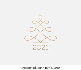 Christmas tree one line drawing logo design template. Premium New Year concept in modern minimalist style.