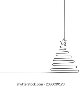 Christmas tree one line drawing. Abstract minimal style. Isolated vector illustration 