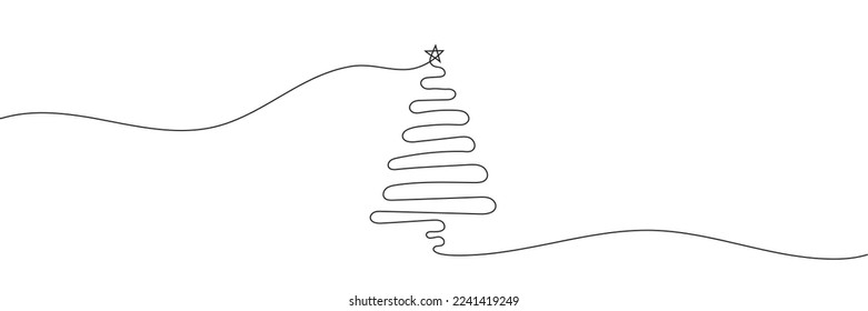 Christmas tree one line drawing isolated on white background. Vector illustration
