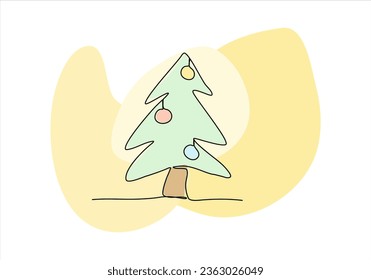 Dibujo de una línea de árbol de Navidad coloreado con colores pastel, ilustración vectorial.