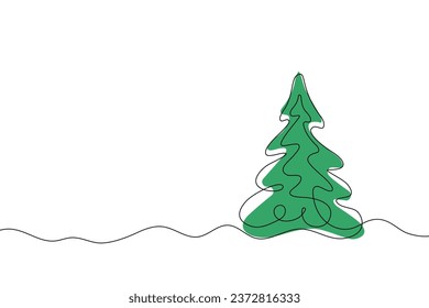 Christmas tree one line drawing. Merry Christmas decoration continuous line. continuous line drawing of Christmas tree with a star.