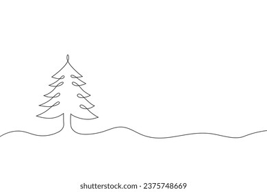 Christmas tree one line drawing. Merry Christmas decoration continuous line. continuous line drawing of Christmas tree with a star.