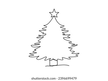 Árbol de Navidad, ilustración vectorial de dibujo de una línea.
