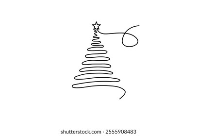 Christmas tree one line drawing. Merry Christmas decoration continuous line, Christmas Tree Continuous Line Drawing with Editable Stroke, Christmas tree doodle.