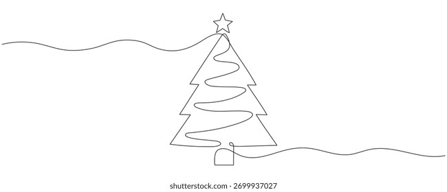 Christmas tree, one line drawing. Vector illustration on a white background. Editable stroke