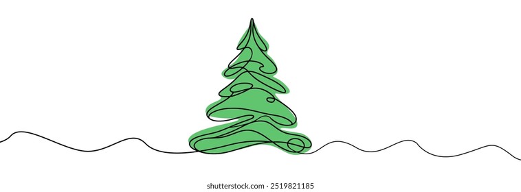 Christmas tree one line drawing.Merry Christmas decoration continuous line.Continuous line drawing of christmas tree with a star.