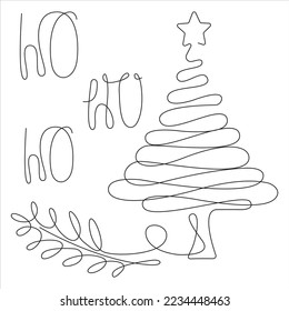 Christmas tree one line illustration in white background