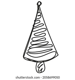 Christmas tree in one line on a white background. Decorated tree for the new year. Festive symbol of winter holidays. Abstract vector shape for greeting cards, advertising, print products, web banners