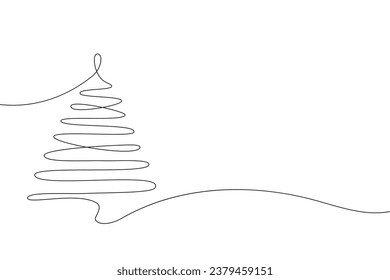 Dibujo de una línea en el árbol de Navidad. Feliz decoración navideña línea continua. dibujo continuo de un árbol de Navidad con una estrella.