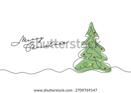Christmas tree one-line drawing. Merry Christmas decoration continuous line. continuous line drawing of a Christmas tree with a star.