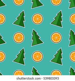 Christmas Tree Orange Vector Seamless Pattern